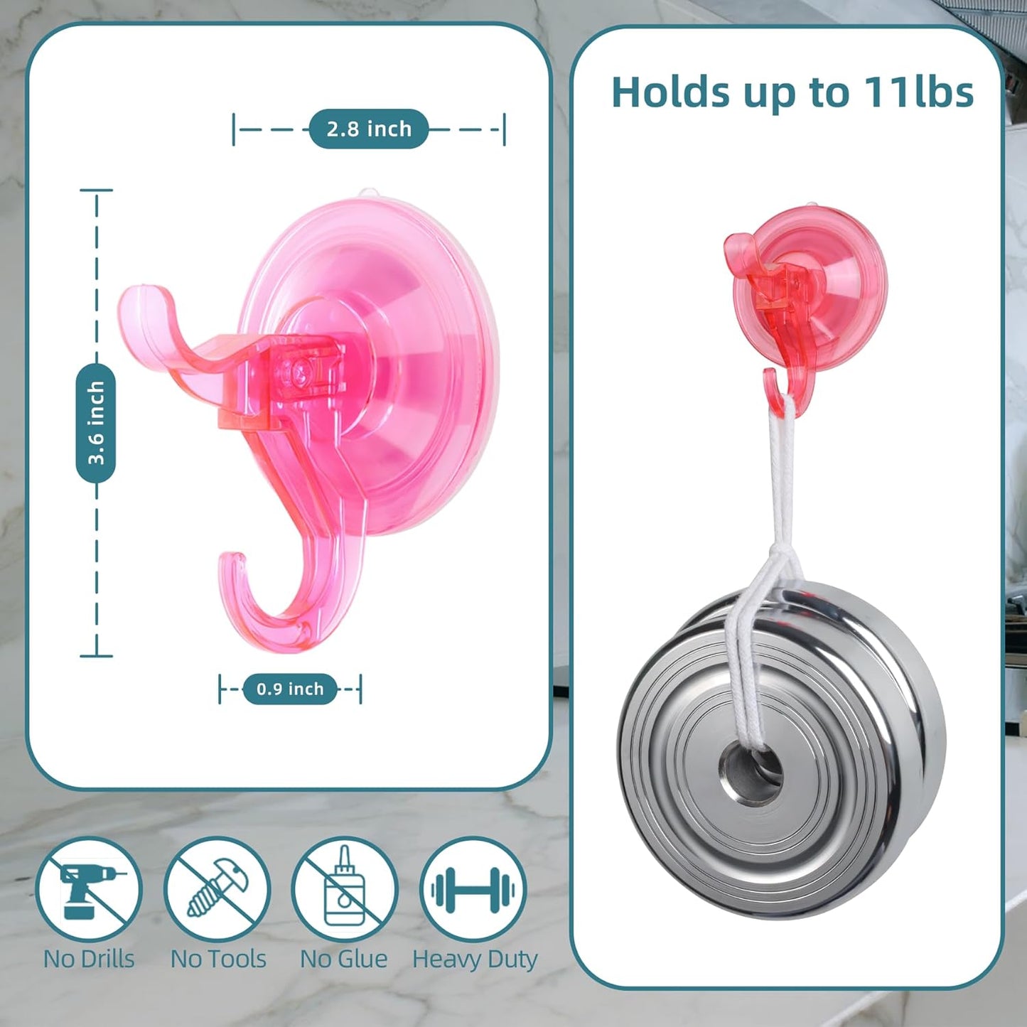 Antimbee 3 Pack Suction Cup Hooks, Clear Suction Cup Hanger, Removable Small Suction Cups for Shower, Bathroom, Glass, Door, Windows, Kitchen-Up to 11 lbs on Smooth Surface (Transparent Pink)