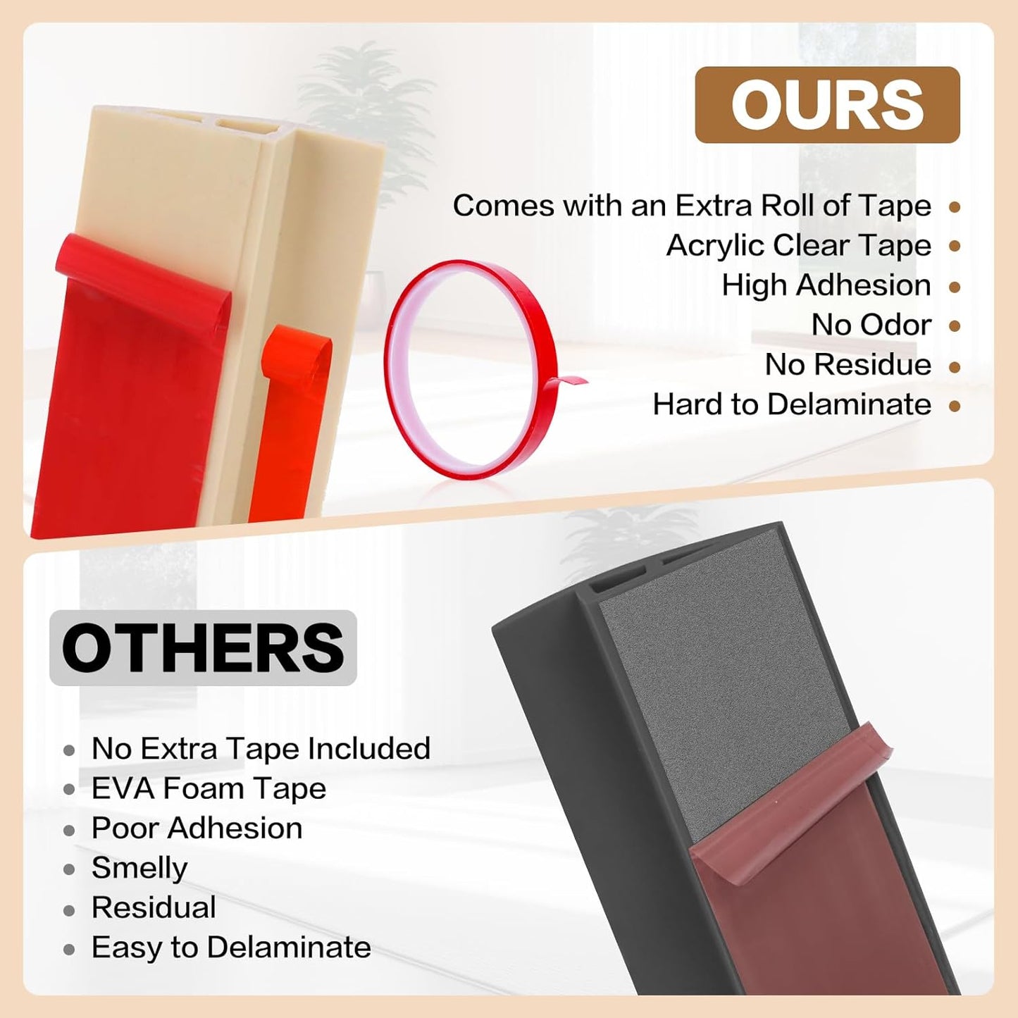 Floor Transition Strip Vinyl Door Threshold Ramp Self Adhesive Carpet Edging Strip Doorway Edge Trim, Overlap Edge Reducer for Laminate Carpet, Floor, Tile (Raw Wood Grain, 2/5" to 3/5", 6.6Ft)