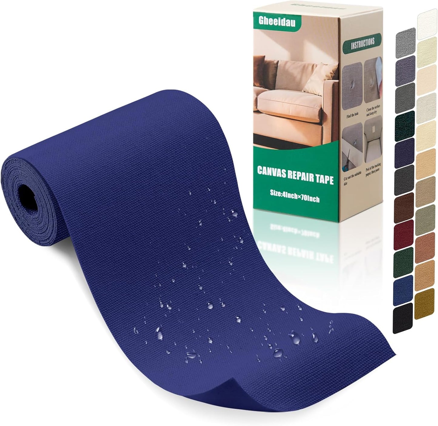 Canvas Repair Tape 4×70 Inch Waterproof Self-Adhesive Fabric Repair Patch for Repairing Boat Covers,Tents,Patio Umbrellas,Car Seats,Luggage,Sofas.(Dark Blue)