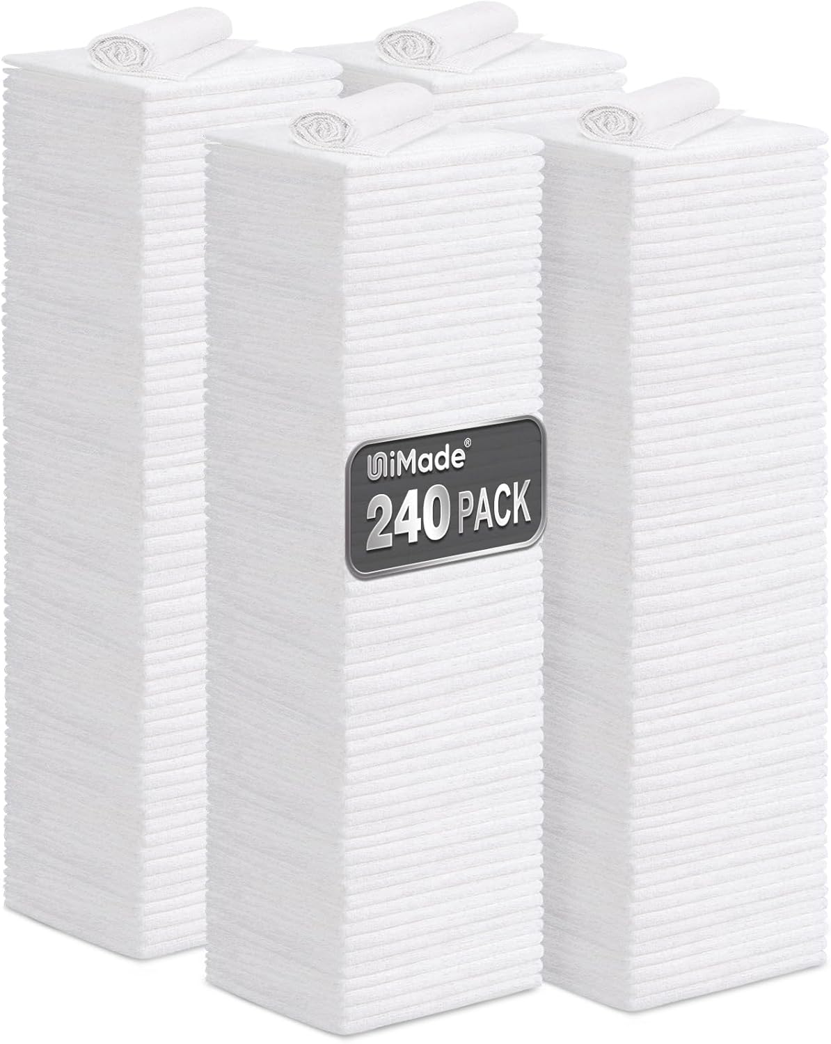 Shop Towels, 240 Pack Commercial Grade Work Rags Microfiber Towel for Cars Cleaning Rags Bulk Detailing Cloth for Automotive Bar Mechanic Restaurant Garage Housekeeping, 11.5"x 11.5", White