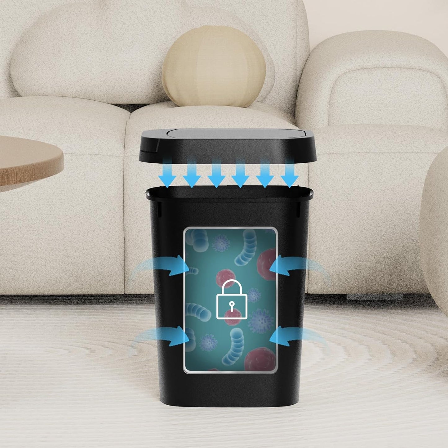 3 Pack Bathroom Small Trash Can with Lid, 2.6 Gallon Slim Garbage Bin with Pop-Up Lid, 10L Plastic Wastebasket for Bedroom, Office, Kitchen, Toilet (Three Colors)