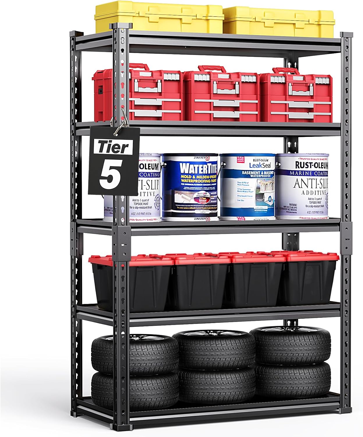 TigerParty 2050LBS Heavy Duty Garage Shelving, 5-Tier Adjustable Storage Shelves, Metal Shelving Unit and Storage Rack for Pantry, Basement, Warehouse, 72" H x 36" W x 16" D, Melamine Faced Board