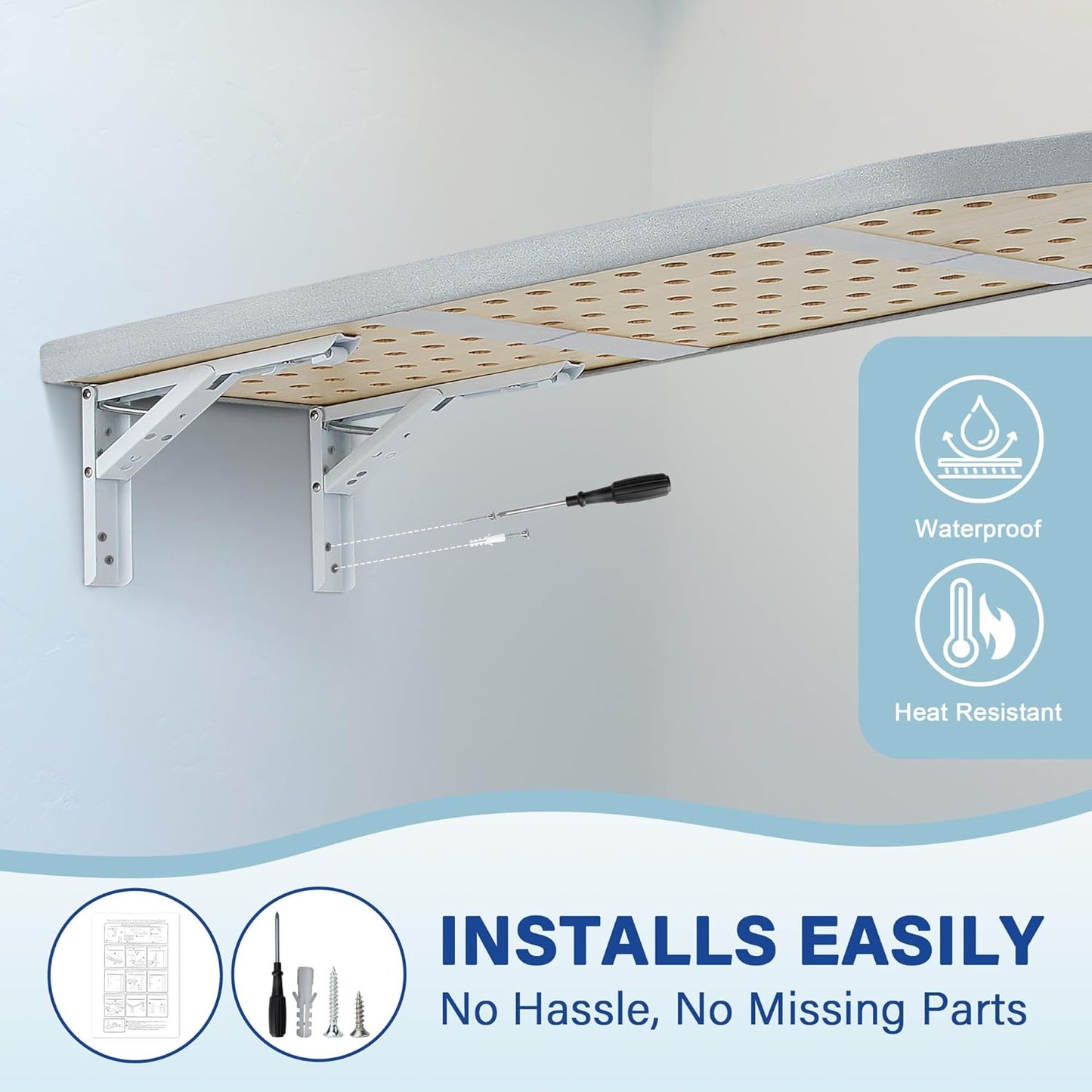 Wall Mounted Ironing Board - Fold Out Ironing Board Wall Mount with Removable Cover - Foldable Compact - Foldable - for Laundry Rooms, Bedrooms, Cabinet
