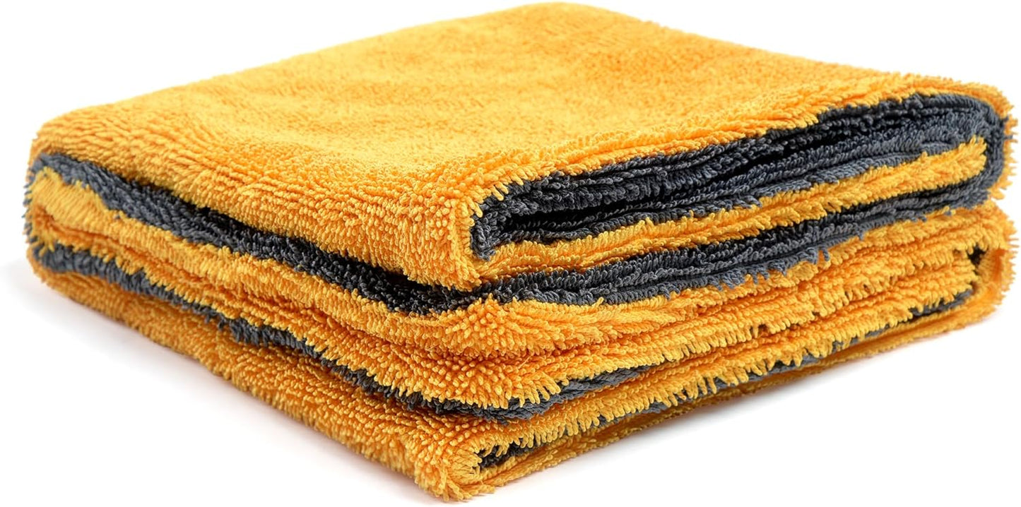 Greenfound Microfiber Towel for Cars, 1000GSM Car Drying Towel, Double Twist Pile & Edgeless Design, No Streaks, Scratches, or Water Spots, Soft and Absorbent, 18"×24", Yellow&Grey