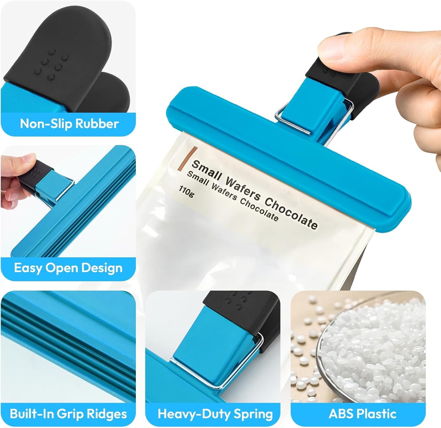 OWLKELA Chip Clip, 6 Pack Colors Wide Open Bag Clips for Food Storage, Heavy Duty Seal Grips Plastic Food Clips for Snack, Food Packages (6 inch x 3.4 inch)