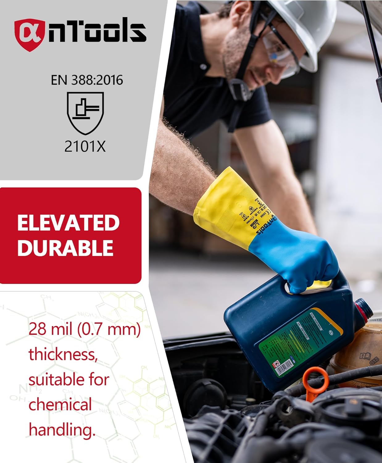 2 Pairs Neoprene and Rubber Blend Heavy-Duty Chemical Gloves, Protective industrial gloves for Resist Acid, Alkali, Hazmat, cleaning, dishwashing, Large