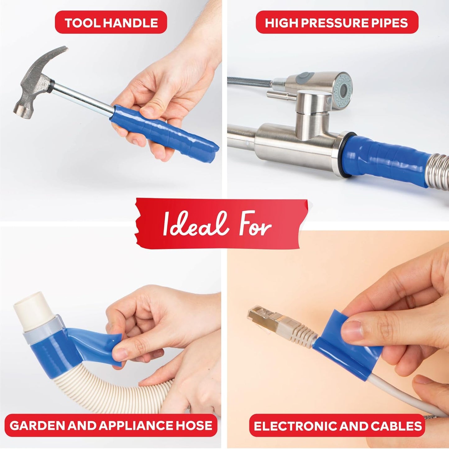 XFasten Self-fusing Silicone Tape Pro, Blue, 1.5-Inch x 15-Feet, 30 mils Extreme Silicone Pipe Fix Tape for Leak Drain Pipes, Tool Grip, Electrical Tape for High Heat Radiator Hose and Plumbing