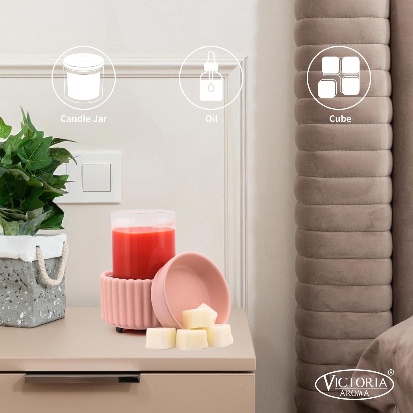 Ceramic Wax Melter 3-in-1 Candle Warmer for Scented Wax - Electric Fragrance Burner for Home, Office, Bedroom - Gift & Décor（Pink）