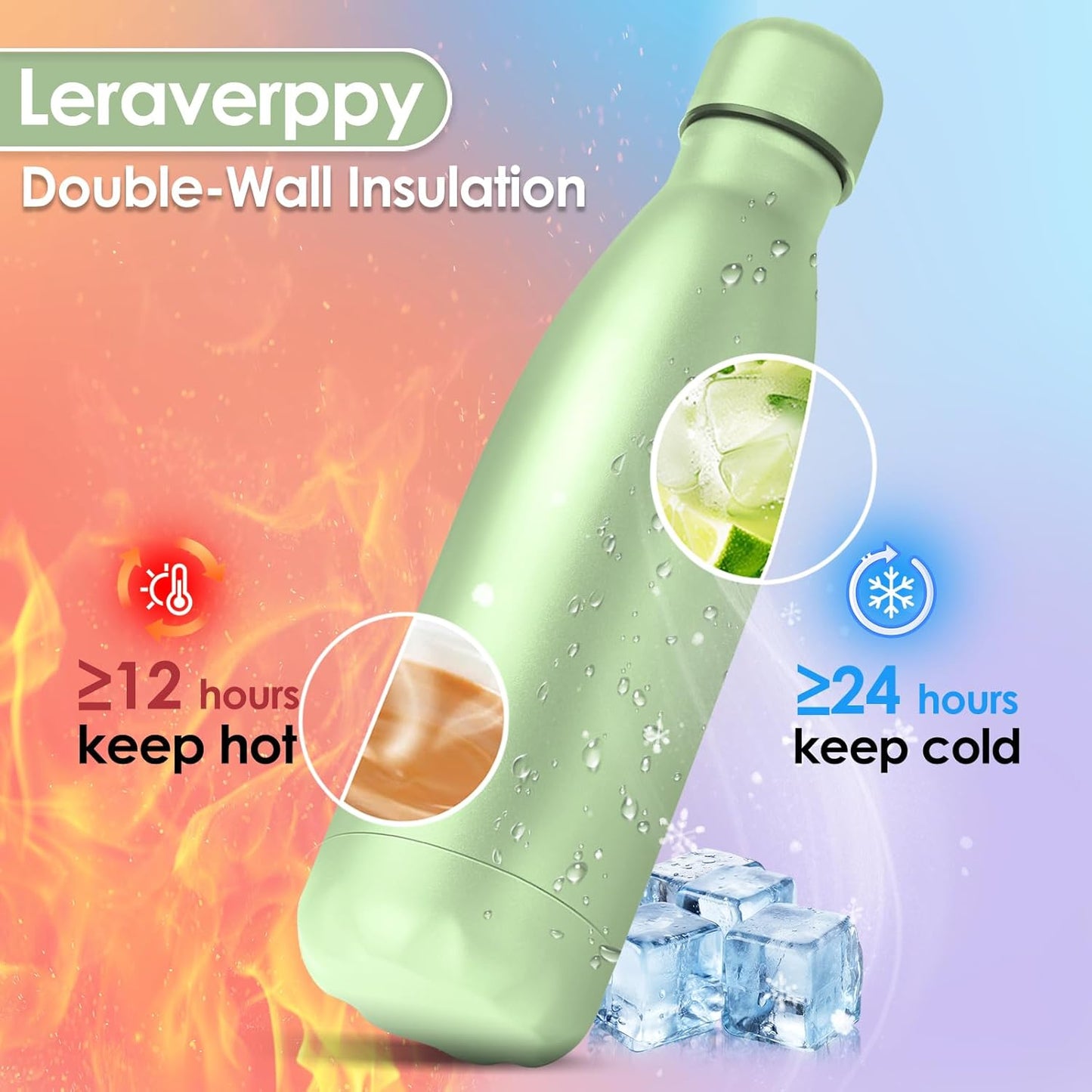 25oz Cola-Bottle Shaped Stainless Steel Leak-proof Water Bottle,Double Wall Vacuum Insulated Metal,Travel Mug For Sports Indoors & Outdoors,BPA-Free School Kids Flasks,Green(2 Pack)