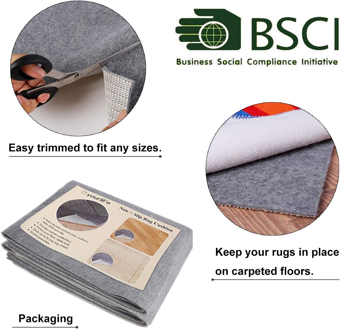 Non Slip Rug Pad Grippers - 2x3, 1/8" Thick, (Felt + Rubber) Double Layers Area Carpet Mat Tap, Provides Protection and Cushioning for Hardwood or Tile Floors