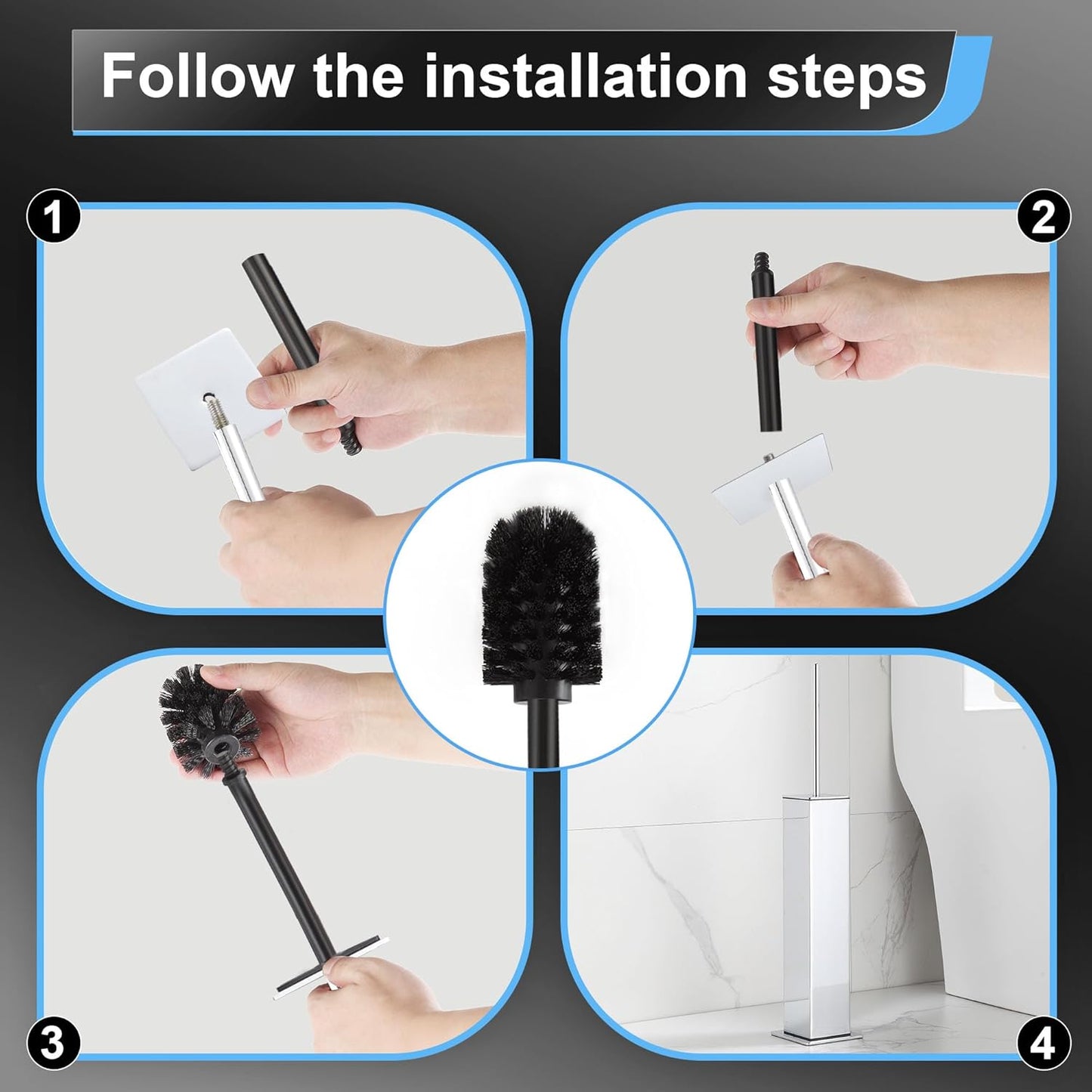 BVL Toilet Brush and Holder Set Chrome Stainless Steel 304 Square Freestanding Toilet Brush for Bathroom