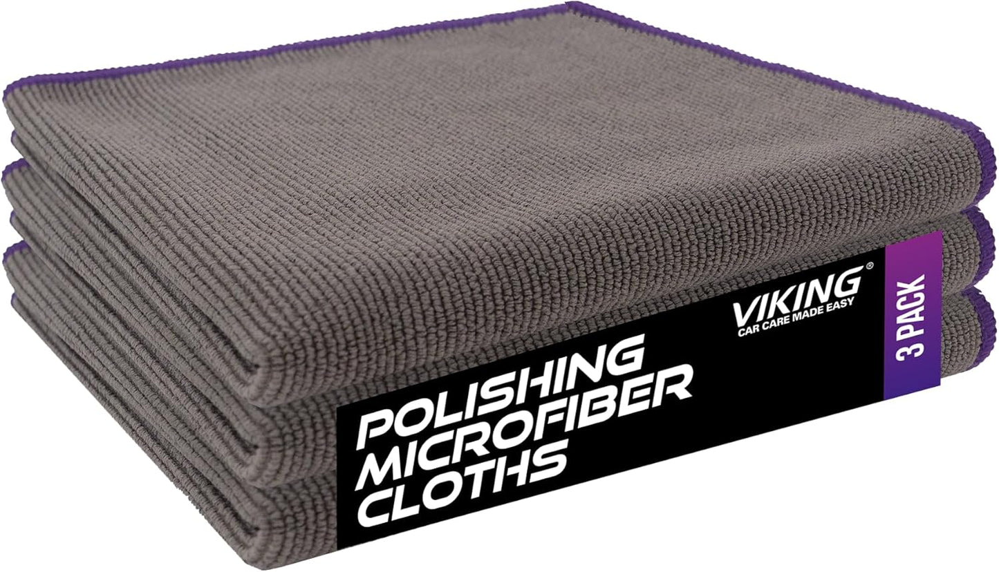 VIKING Microfiber Cleaning Cloth for Car Detailing Kit, Polishing Towels, Car Wax Removal Cloths, Grey, 16 inch x 16 inch, 3 Pack