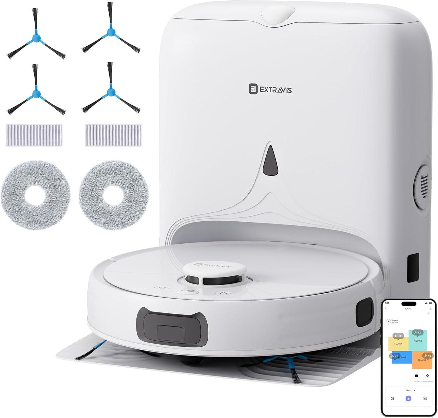 V5 Robot Vacuum and Mop, 8500Pa Suction, Laser Navigation, Self-Emptying Robotic Vacuum Cleaner with Extra Replacement Parts