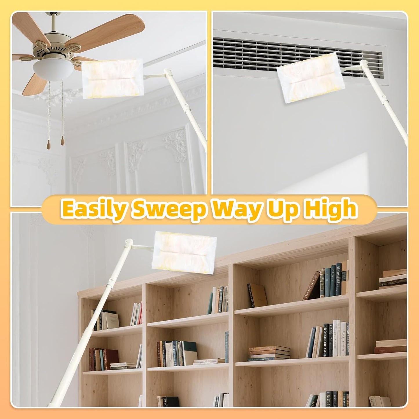 52 Count Disposable Duster Refills for Cleaning, 180° Dusters Refills Compatible with Swiffer Handles (Yellow, 50 Count Dust Removal Brushes + 1 Standard Handle + 1 Extended Handle)