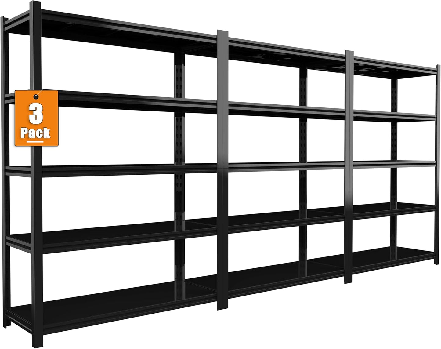 84“H Garage Shelving Heavy Duty Storage Shelves 3000 LBS Adjustable 5 Tier Metal Shelving Uints and Storage for Garage, Warehouse, Commercial, 48" W x 24" D x 84" H, 3 Packs