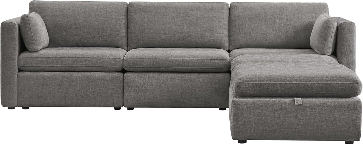 CHITA Oversized Modular Cloud Sectional Fabric Sofa Set, FSC Certified U Shaped Couch Reversible Chaise Modular Sectional Couch, 112 inch Width,5 Seat Modular Sofa Includes 2 Storage Ottomans, Grey