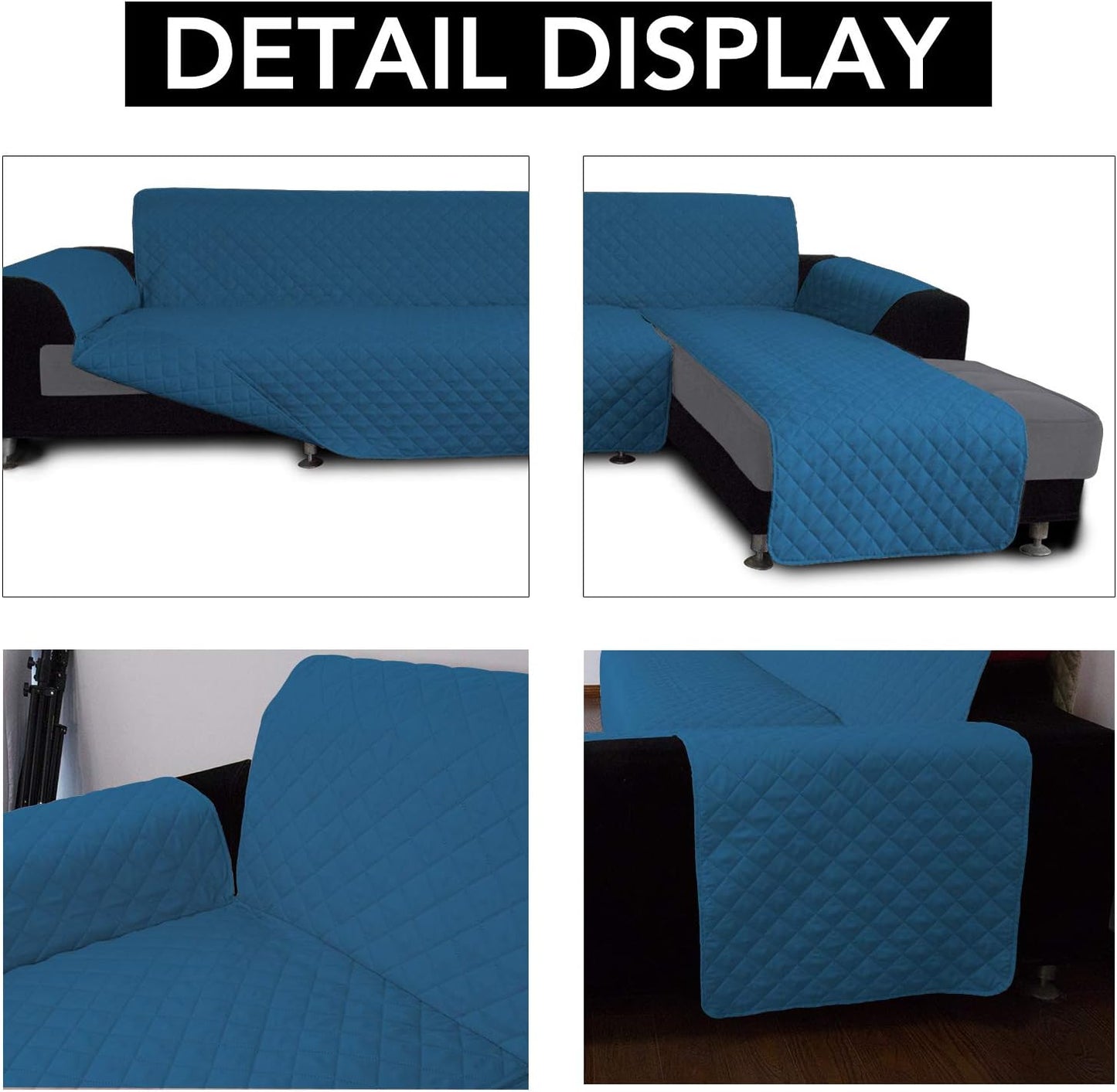 Easy-Going L Shape Sofa Slipcover - Reversible Sectional Couch Cover - Chaise Lounge Slip Cover - Furniture Protector - Peacock Blue