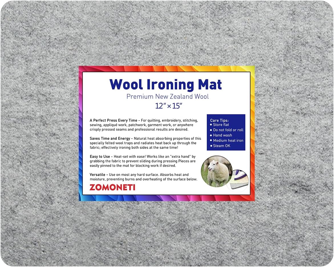 ZOMONETI 15" x 12" Wool Pressing Mat 100% New Zealand Felted Wool Ironing Mat Pad Blanket for Quilter, Sewing, Quilting Supplies and Notions