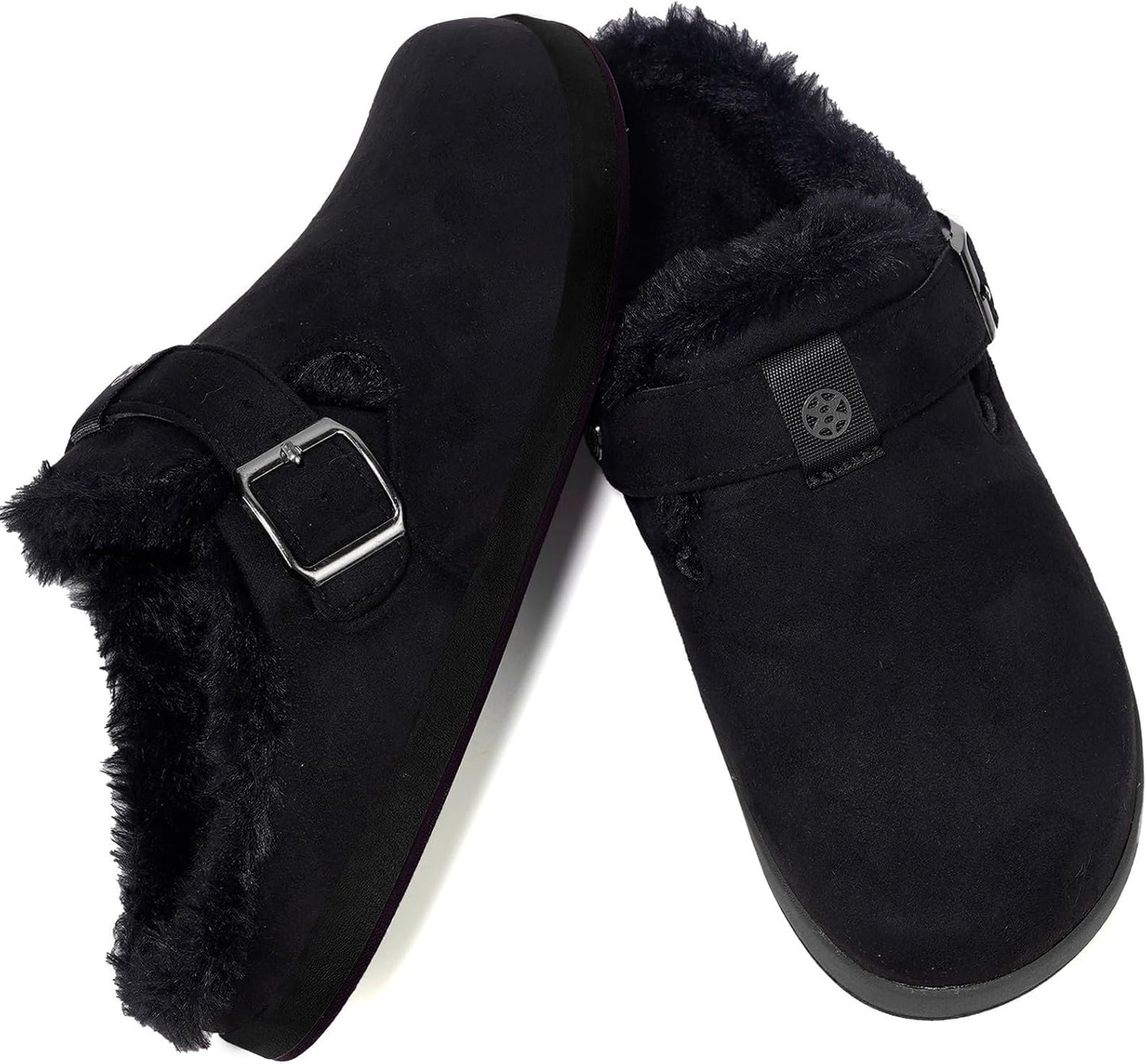 Fur Lined Clogs for Women Men Suede Winter Slippers Arch Support Slip on Mules Potato Shoes with Removable Cushion Footbed Warm Home House Shoes