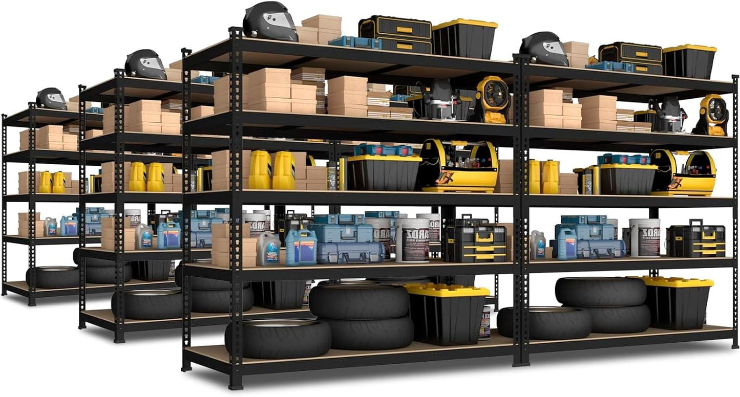 PrimeZone 6 Pack Heavy Duty Storage Shelves - 47" W x 18" D x 71" H 5 Tier Adjustable Garage Storage Shelving, Metal Storage Utility Rack Shelf Unit for Warehouse Pantry Closet Kitchen, Black
