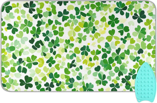 Bright Green Clover St. Patrick Ironing Mat for Table top Portable Ironing Pad Blanket for Washer Dryer Countertop Travel
