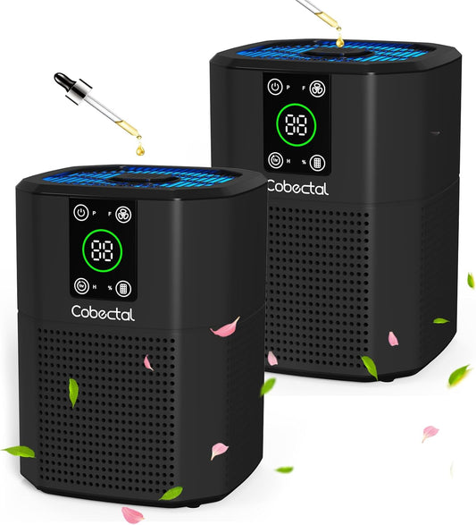 2 Pack Air Purifier for Bedroom Home, Cobectal Room Air Cleaner with 3-in-1 Filter, Aroma Function & Sleep Mode, Timer Setting, Desktop Small Air Purifier for Office, Dorm, Hotel, RVs (Black)