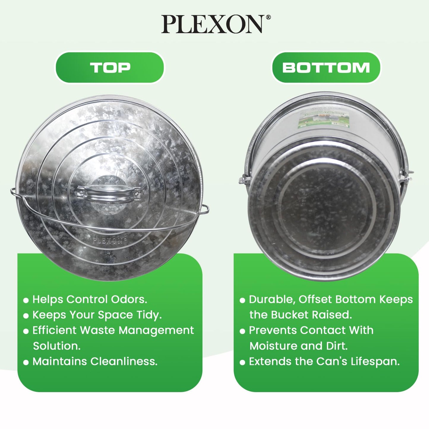 Plexon 6 Gallon Small Metal Trash Can with Locking Lid Galvanized Metal Bucket with Lid for Poultry Feed Bird Seed Storage Ash Outdoor Garbage Trash Bin 2 Pack