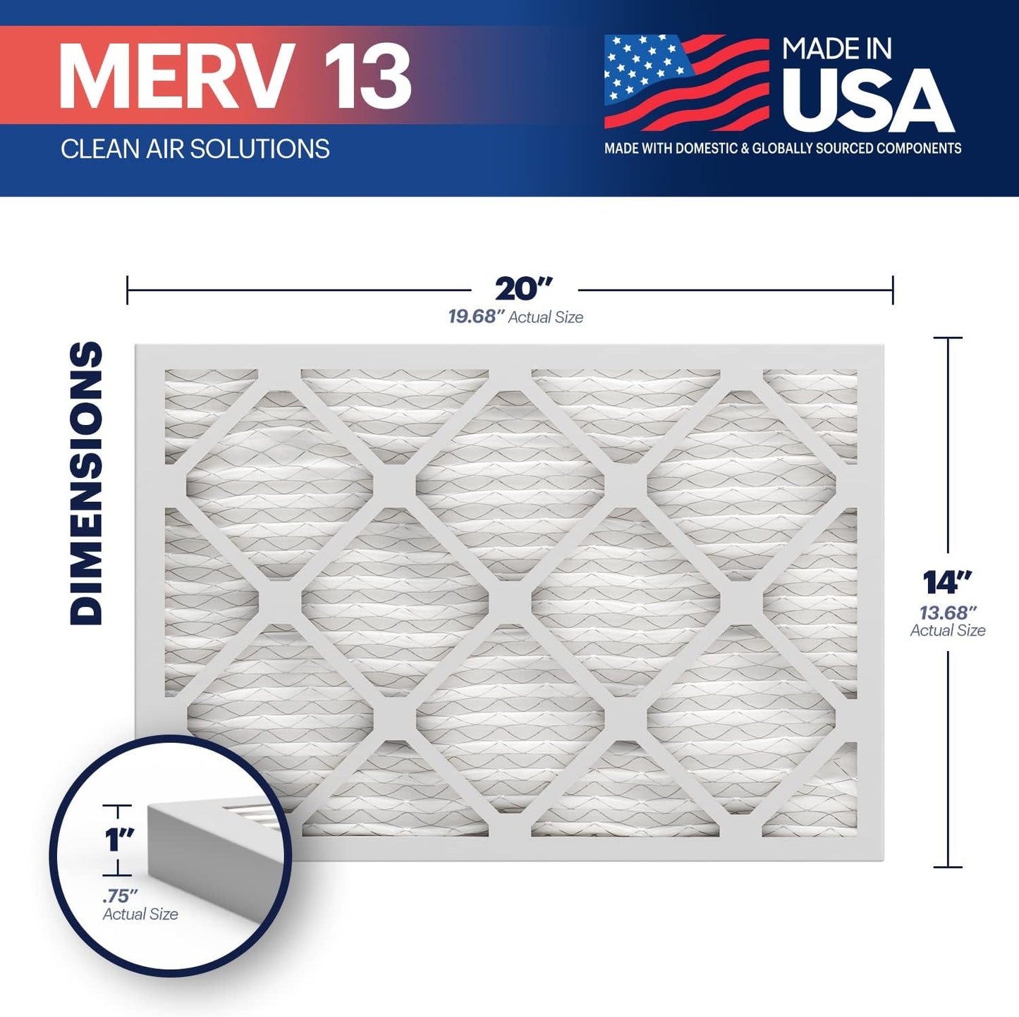 BNX TruFilter 14x20x1 Air Filter MERV 13 (6-Pack) - MADE IN USA - Electrostatic Pleated Air Conditioner HVAC AC Furnace Filters for Allergies, Pollen, Mold, Bacteria, Smoke, Allergen, MPR 1900 FPR 10