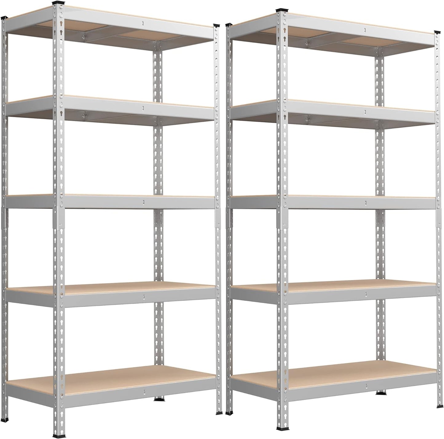 SONGMICS 5-Tier Storage Shelves, Load 2310 lb, Set of 2 Garage Storage, Boltless Assembly, Adjustable Shelving Unit, 17.7 x 35.4 x 70.9 Inches, for Study Shed Basement, Silver UGLR450E02