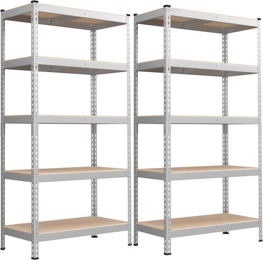 SONGMICS 5-Tier Storage Shelves, Load 2310 lb, Set of 2 Garage Storage, Boltless Assembly, Adjustable Shelving Unit, 17.7 x 35.4 x 70.9 Inches, for Study Shed Basement, Silver UGLR450E02