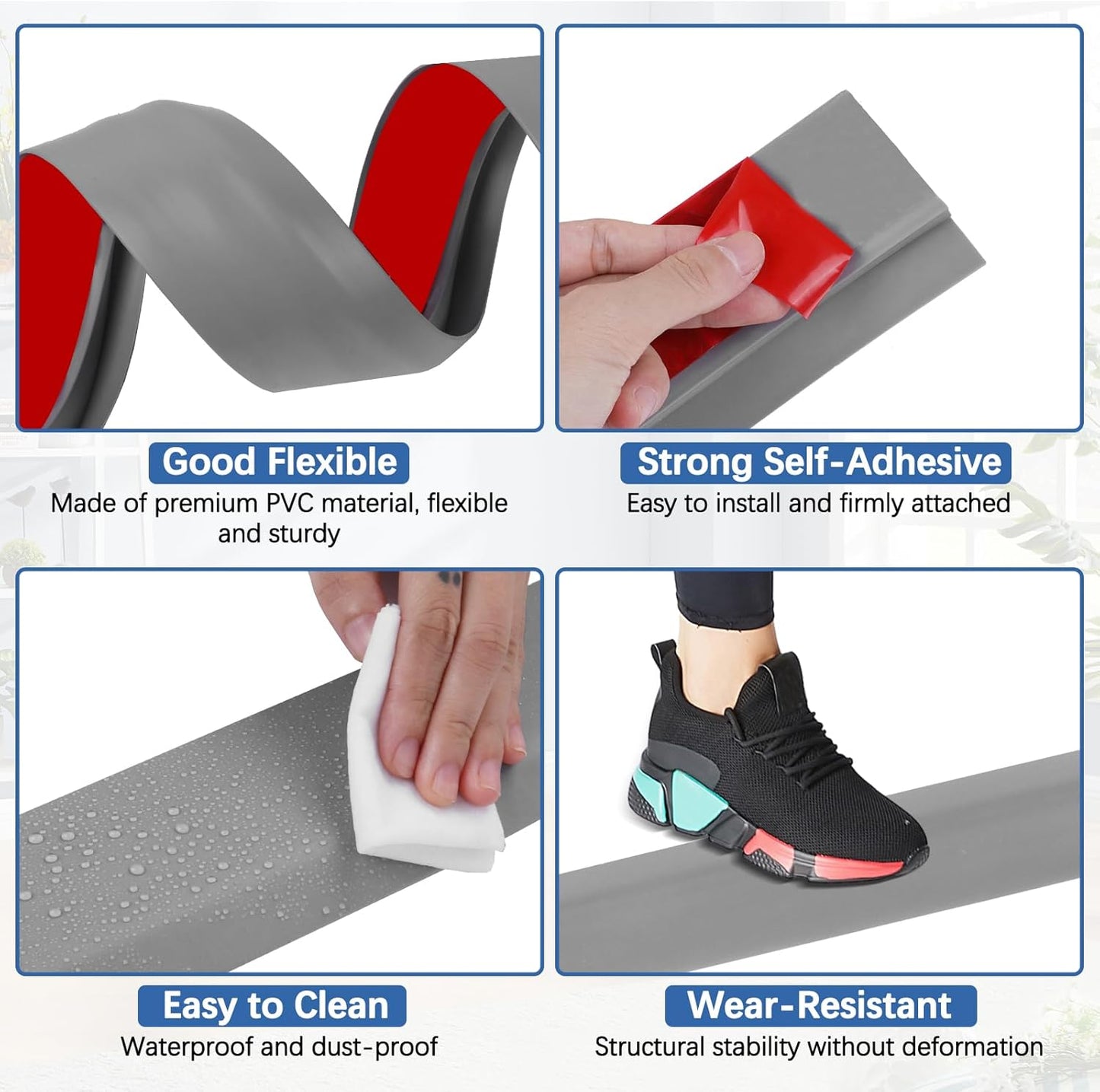 Vinyl Door Threshold Flooring Transition Strip Self Adhesive Carpet Edging Strip for Laminate Doorway Edge Threshold from 1/5" to 2/5" (Gray, 3.3 Ft)