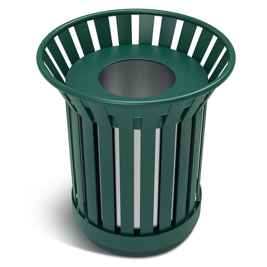 8Gallon/30L Commercial Outdoor & Indoor Metal Trash Can, Outdoor Slatted Trash Receptacle with Metal Linner, All Weather Resistant Large Outside Zone Round Garbage Bin for Street, Park, School - Green