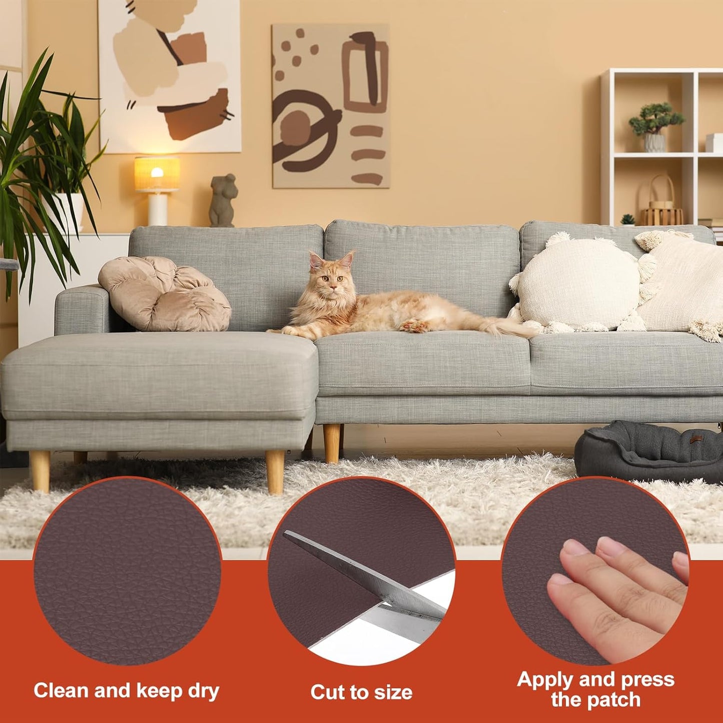 PATIKIL Leather Patches Tape for Furniture, 6.3 x 61 Inch Self Adhesive Vinyl Leather Repair Kit Cover Sheet for Couch, Sofa, Car Seats, Office Chair, Deep Brown