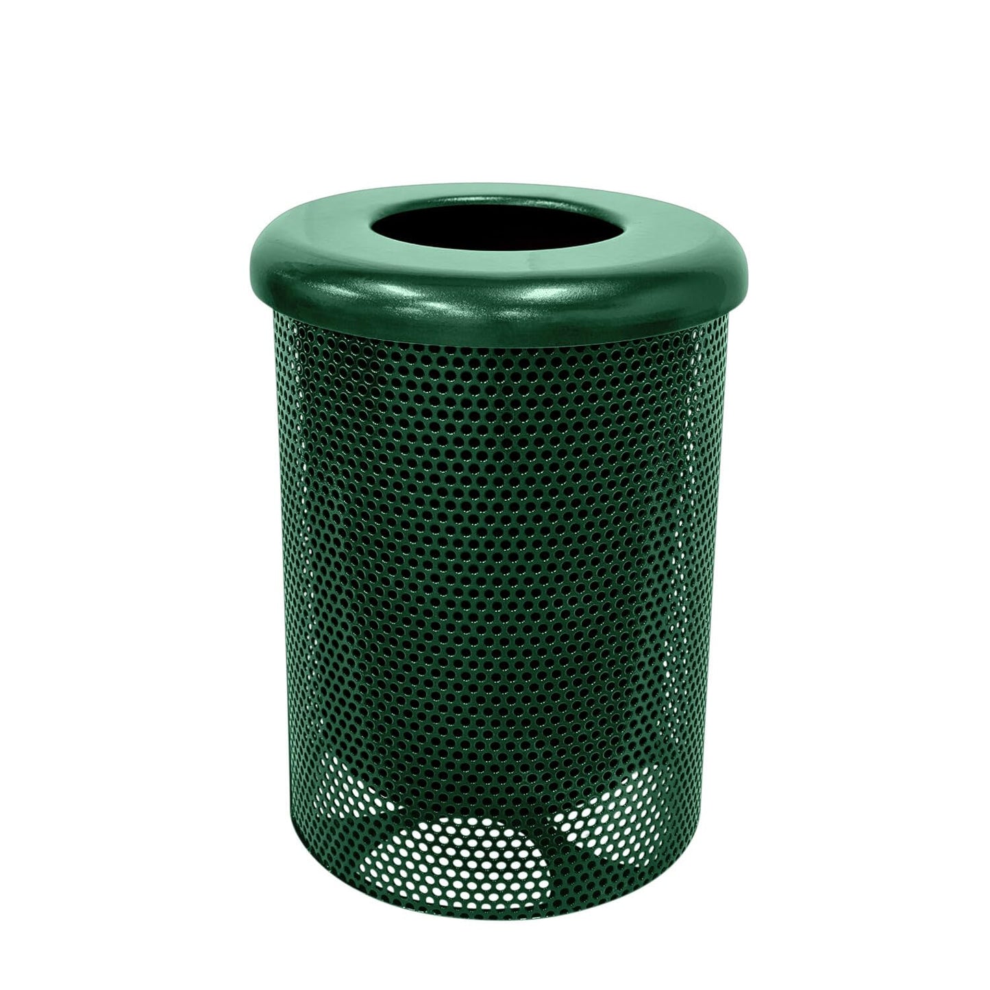 COATEDOUTDOORFURNITURE RFT-P-GRN Heavy Duty Round Trash Receptacle with Flat Top, Liner Included, 32 Gallon, Green, Made in America