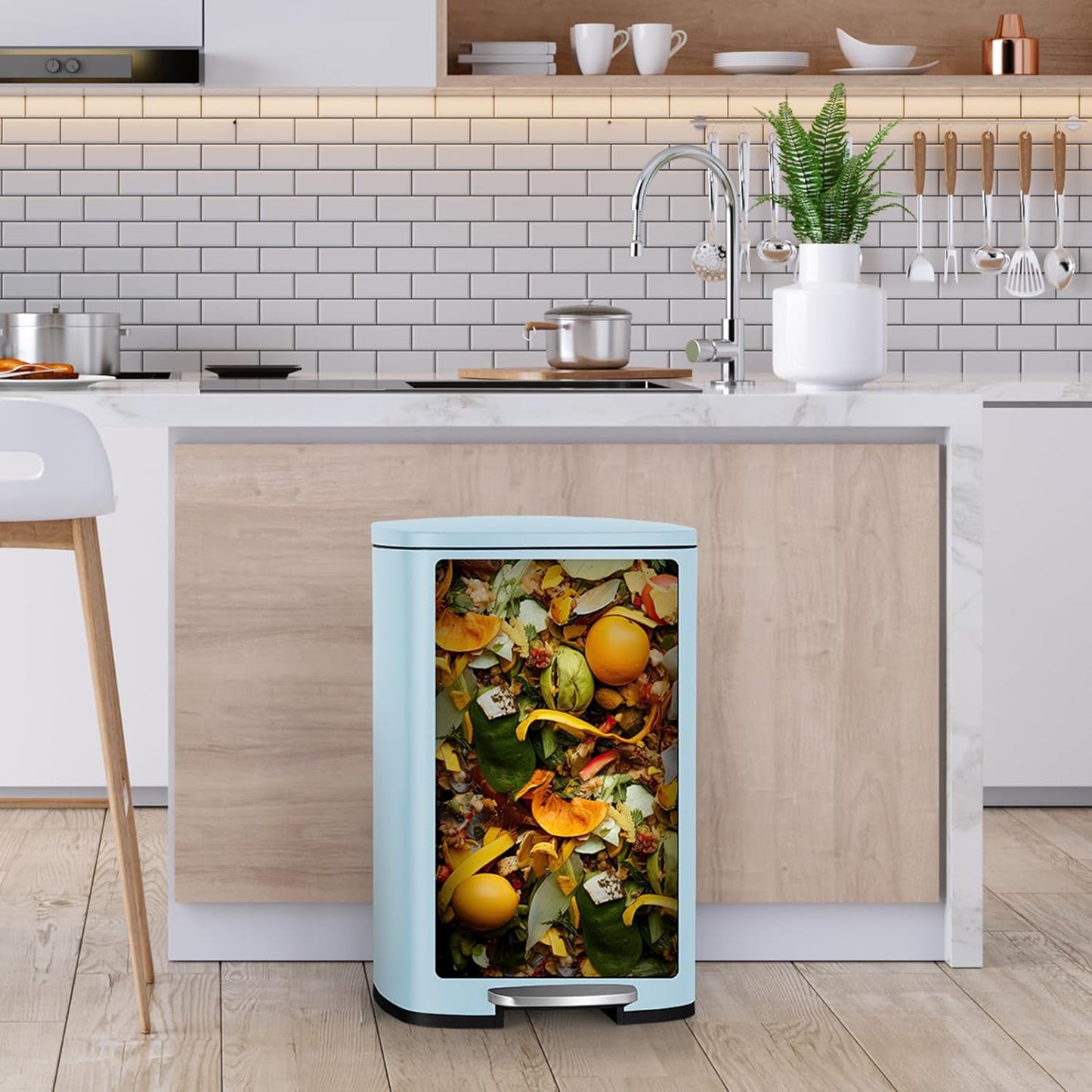 8 Gal Kitchen Trash Can, 30L Recycling or Garbage Bin, Brushed Stainless Steel Waste Basket, Soft&Quiet Close Dustbin, with Step-On Pedal, Removable Inner Bucket, for Home, Office, Living Room