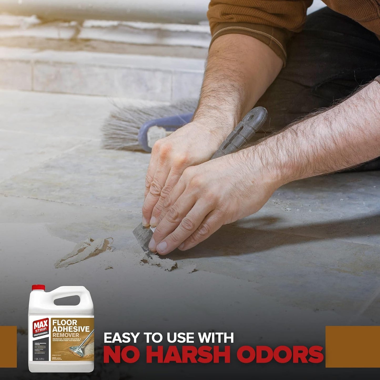 Max Strip Floor Adhesive Remover - 1 Gallon - Professional Fast Working Gel Strips Multiple Layers - Removes Tough Mastics and Construction Adhesives - No Harsh Odor Leaves Surface Clean