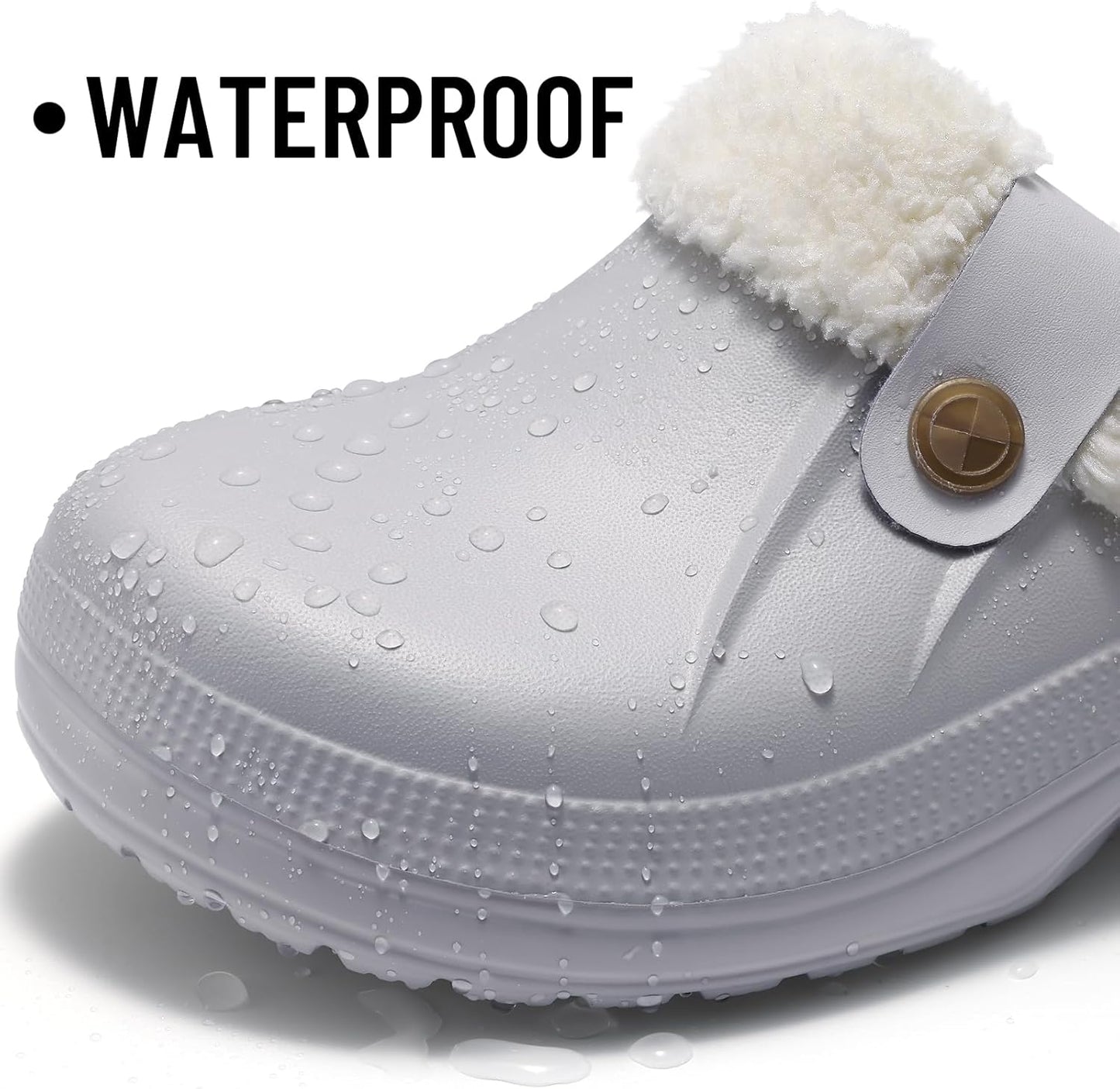 Beslip Classic Fur Lined Clogs Waterproof Winter Fuzzy Slippers for Women Men Indoor and Outdoor