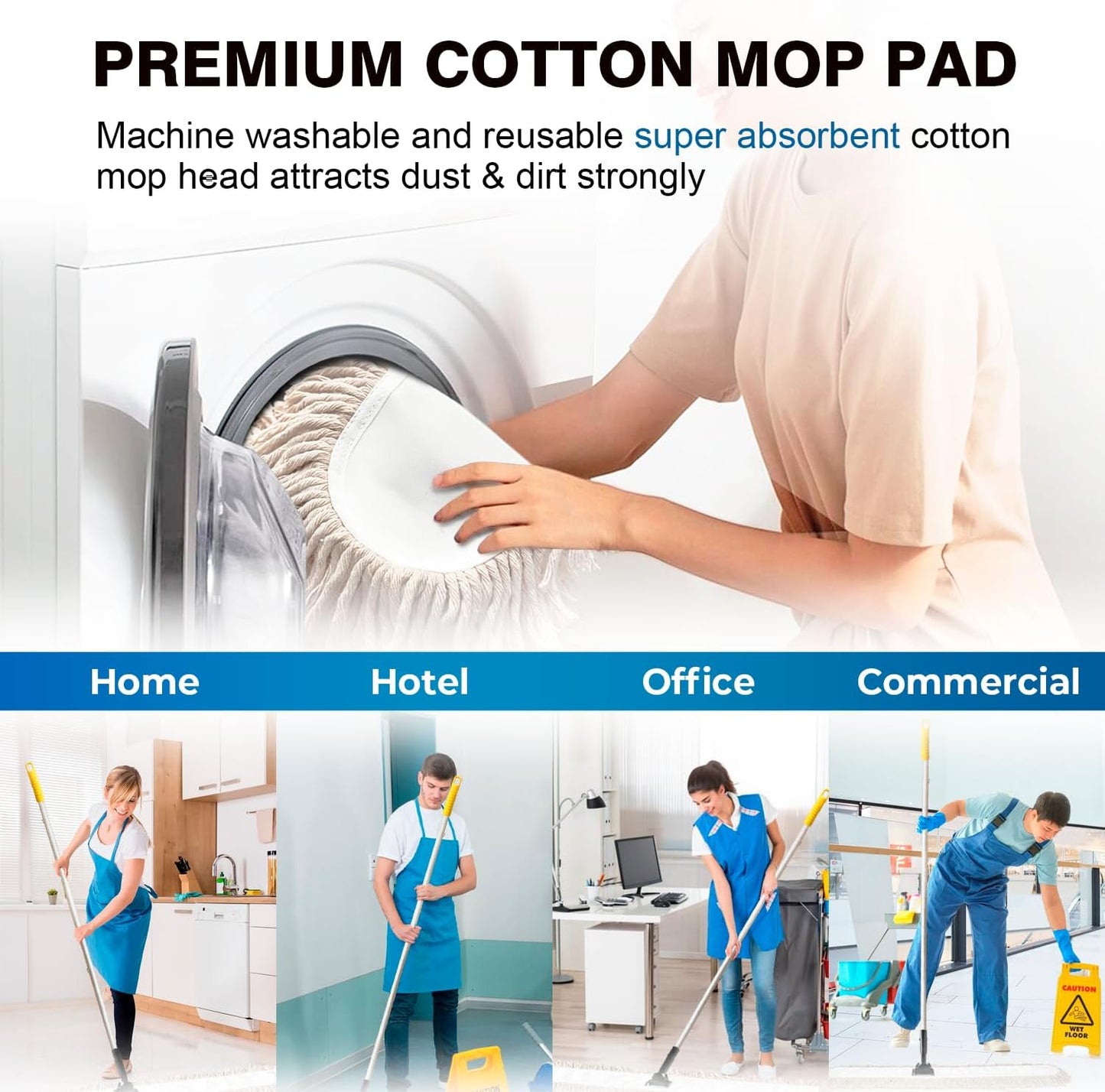 Commercial Dust Mop & Floor Sweeper，48" Industrial Dry Mop with Heavy Duty Long Handle, Premium Cotton Dust Mop Head for Hardwood Floors, Industrial, Commercial, and Residential Cleaning