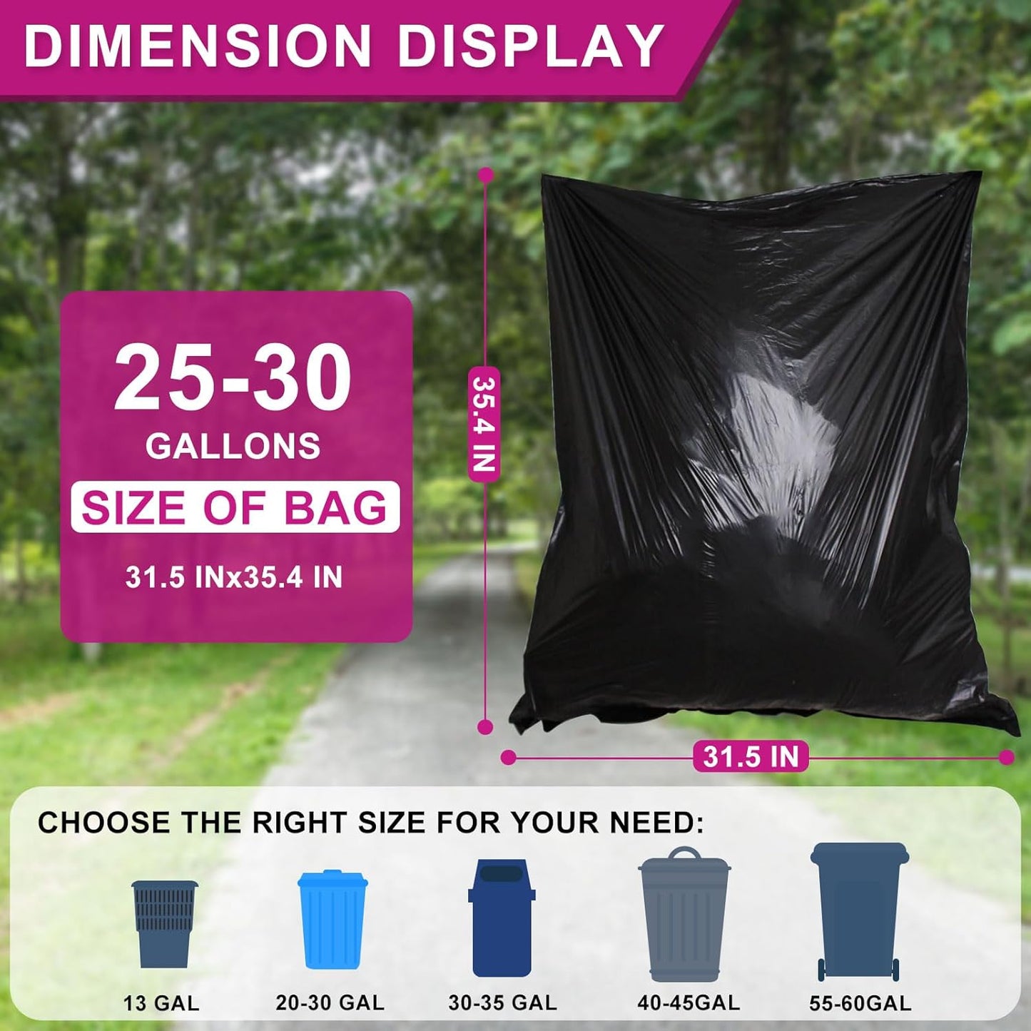 25-30 Gallon Trash Bags Black 120 Count - 32" x 36" Large Kitchen Garbage Bags, 20+ Gallon Trash Can Liners Unscented, Multipurpose for Home, Office, Daily Household Use