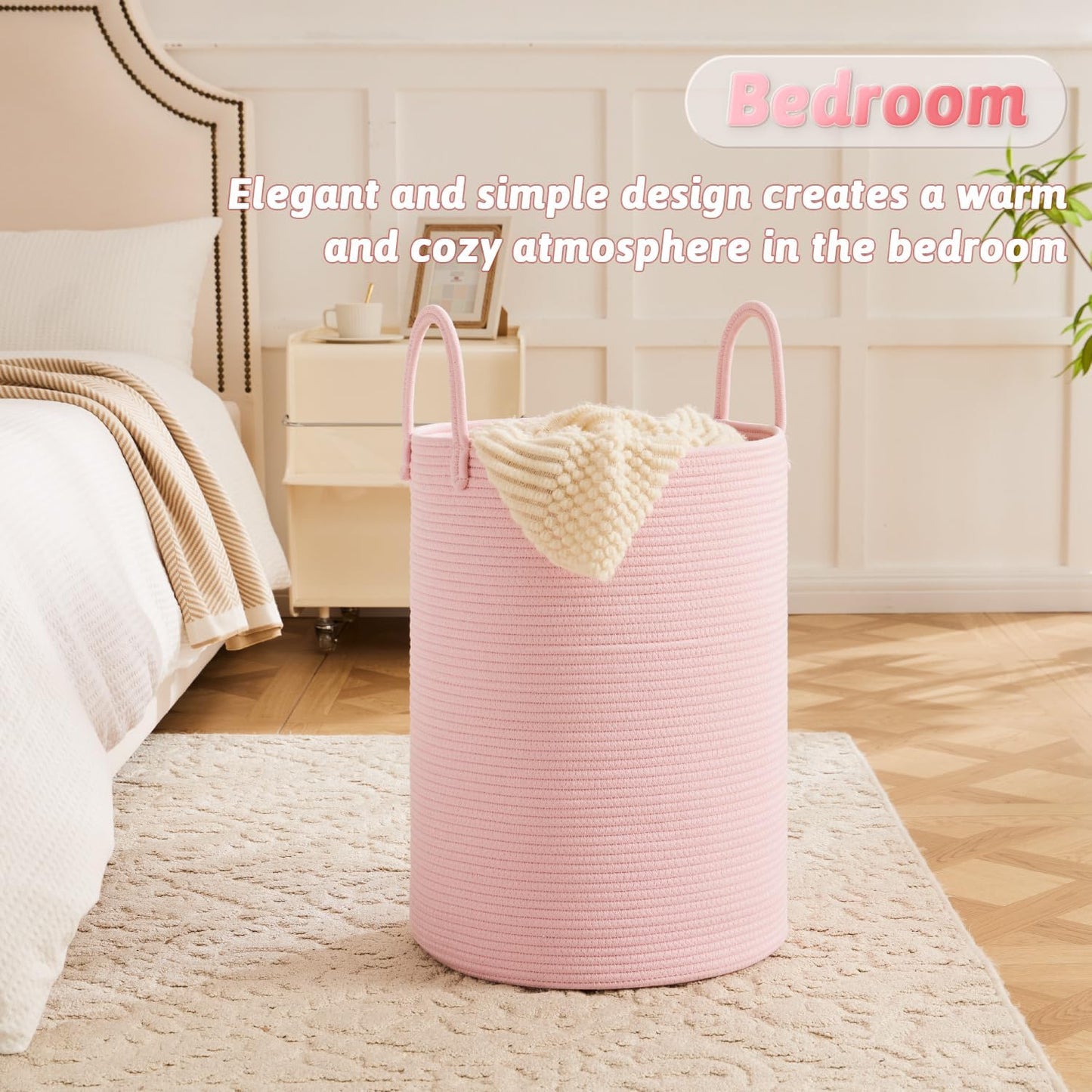 Laundry Basket,Woven Cotton Rope Laundry Hamper,40L for Decorative Storage of Dirty Clothes,Toys and Blankets in Bathroom,Baby Room and Living Room
