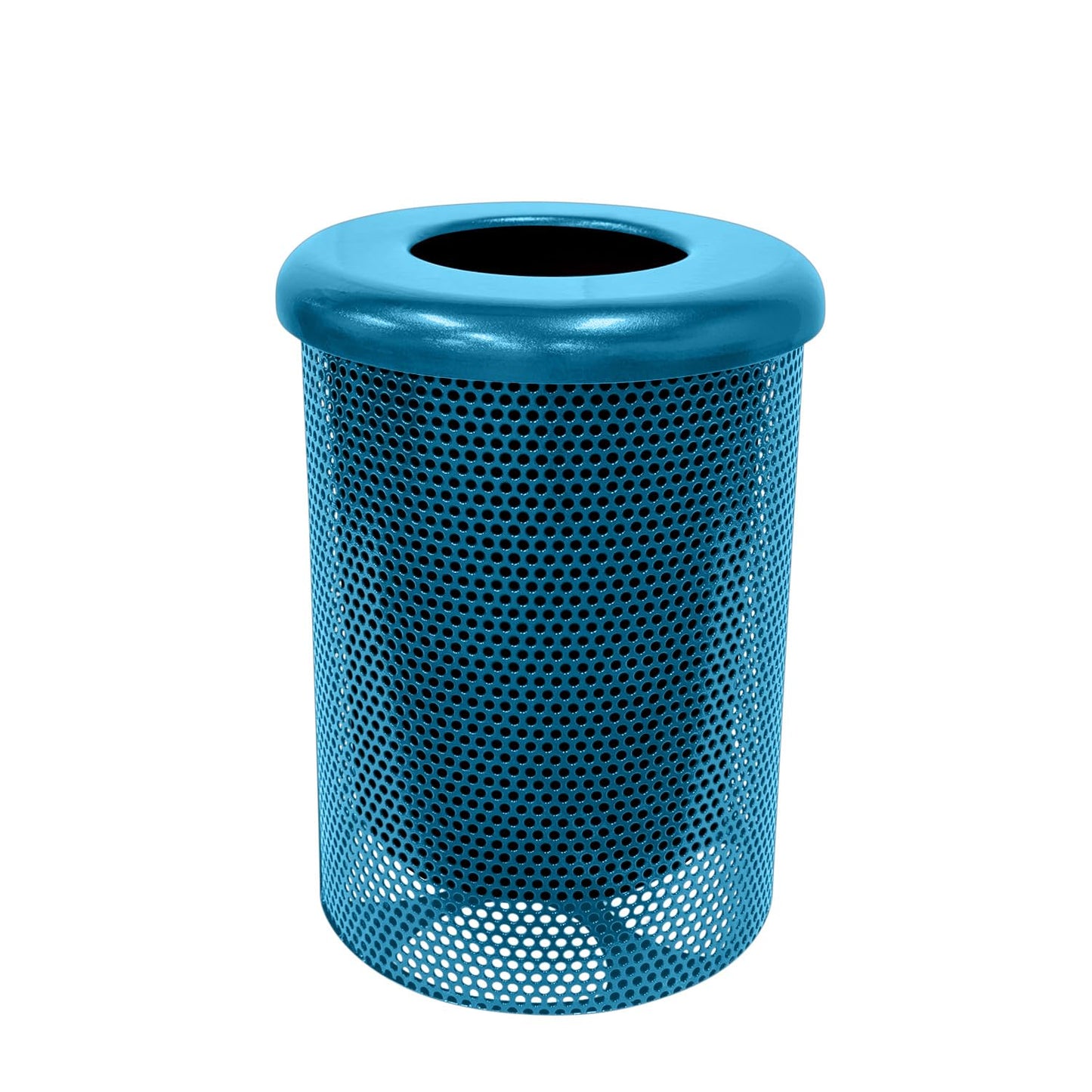 COATEDOUTDOORFURNITURE RFT-P-LBL Heavy Duty Round Trash Receptacle with Flat Top, Liner Included, 32 Gallon, Light Blue, Made in America