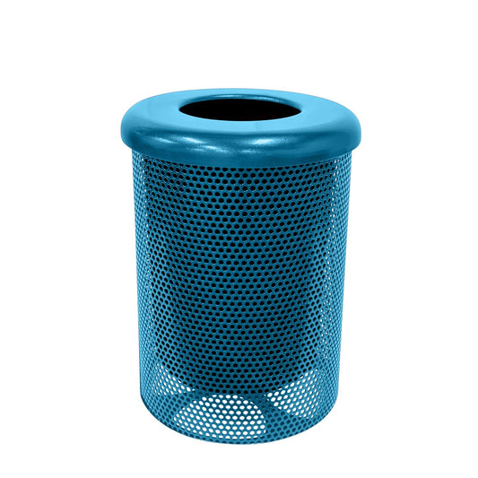 COATEDOUTDOORFURNITURE RFT-P-LBL Heavy Duty Round Trash Receptacle with Flat Top, Liner Included, 32 Gallon, Light Blue, Made in America