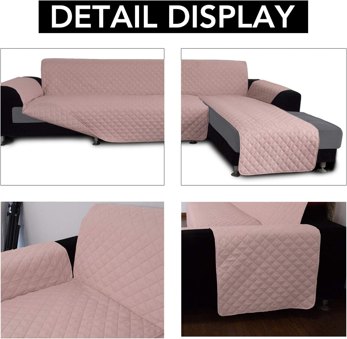 Easy-Going Sofa Slipcover L Shape Sofa Cover Sectional Couch Cover Furniture Protector Mat for Pets Dog Cat (Large,Pink/Pink)