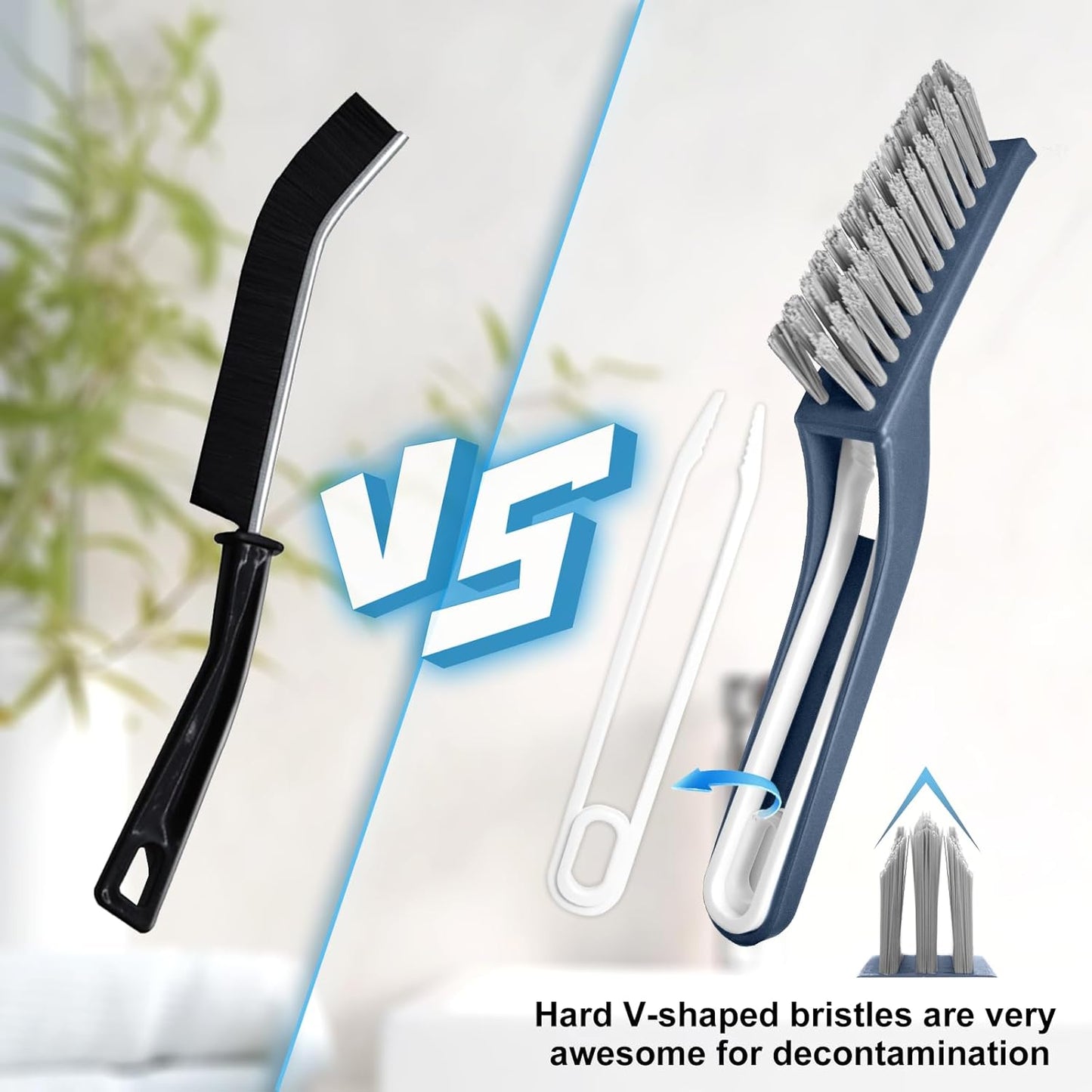 Cleaning Brush - QAGOBDI Hard Bristle Crevice Cleaning Brush for Household, Bathroom, 2 PCS Bathroom Gap Brush with Long Gandle Embedded Stolen Goods Clip