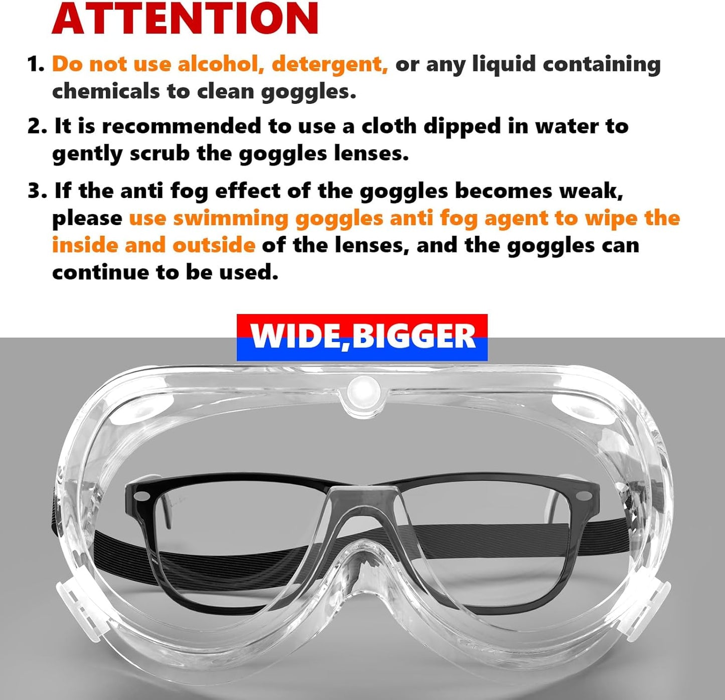 Super More 2PCS Anti-Fog Protective Safety Goggles Clear Lens Wide-Vision Adjustable Chemical Splash Eye Protection Soft Lightweight Eyewear