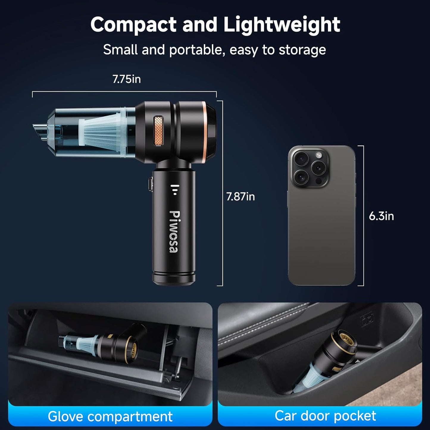 Handheld Vacuum Cordless, Car Vacuum Cleaner with Brushless Motor, Strong Suction Vacuum & Compressed Air Dusters with LED Light, Wireless Mini Portable Hand Vacuum Blower for Home, Pet (Black)