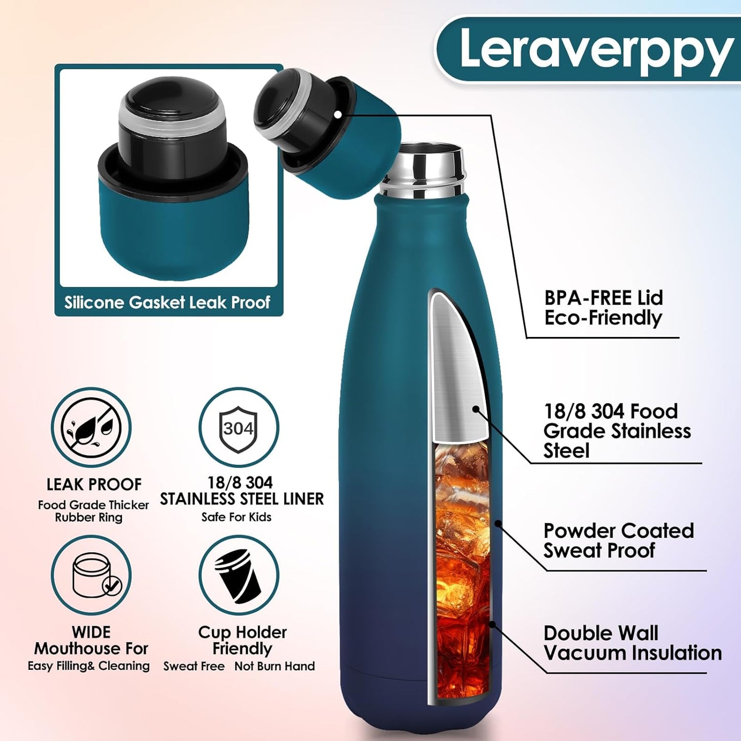 25oz Cola-Bottle Shaped Stainless Steel Leak-proof Water Bottle,Double Wall Vacuum Insulated Metal，Travel Mug For Sports Indoors & Outdoors,BPA-Free Kids Flasks,Dark Night(1 Pack)