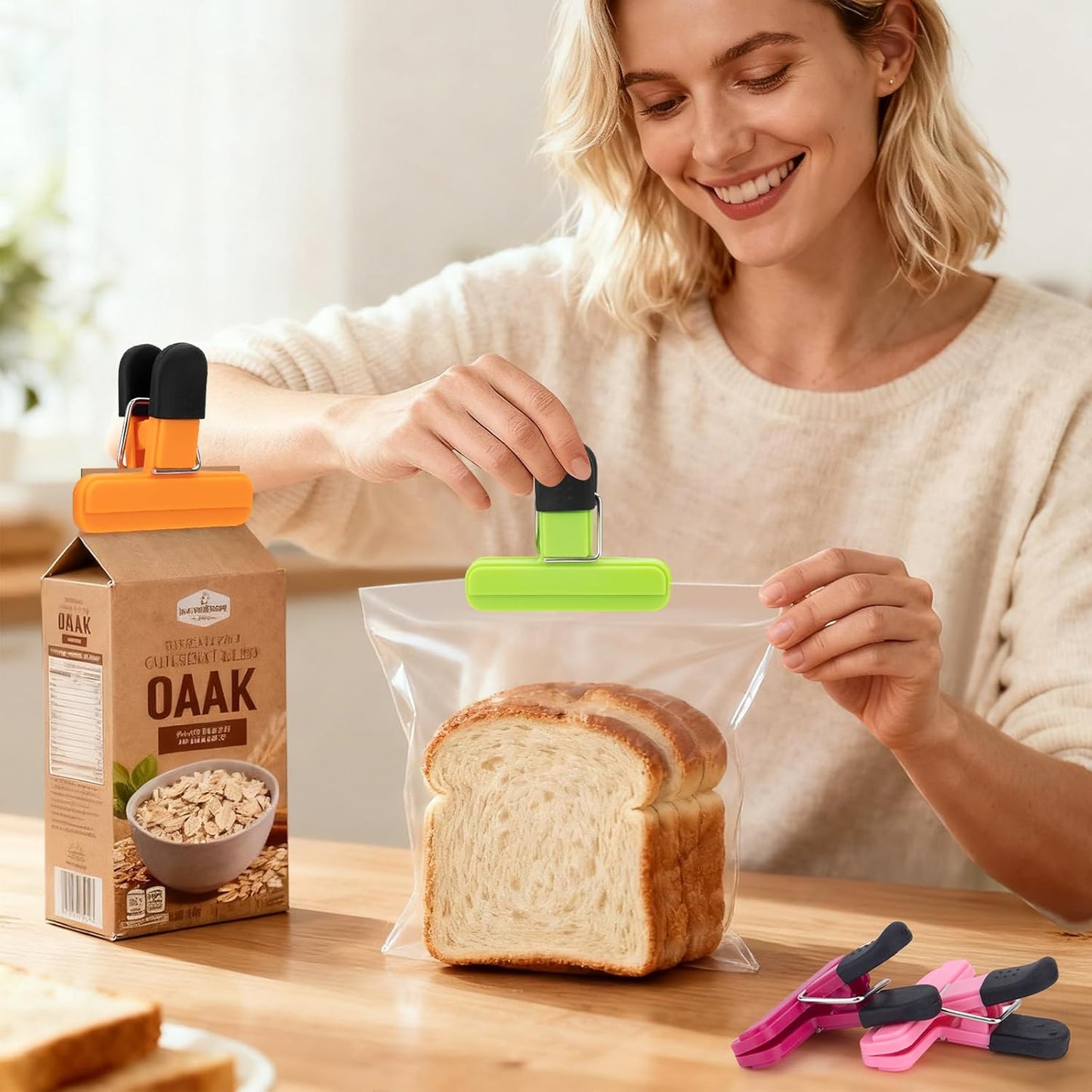 OWLKELA Chip Clips, 12 Pack Colors Wide Open Bag Clips for Food Storage, Heavy Duty Seal Grip Plastic Food Clip for Snack, Food Packages (3 inch x 2.5 inch)