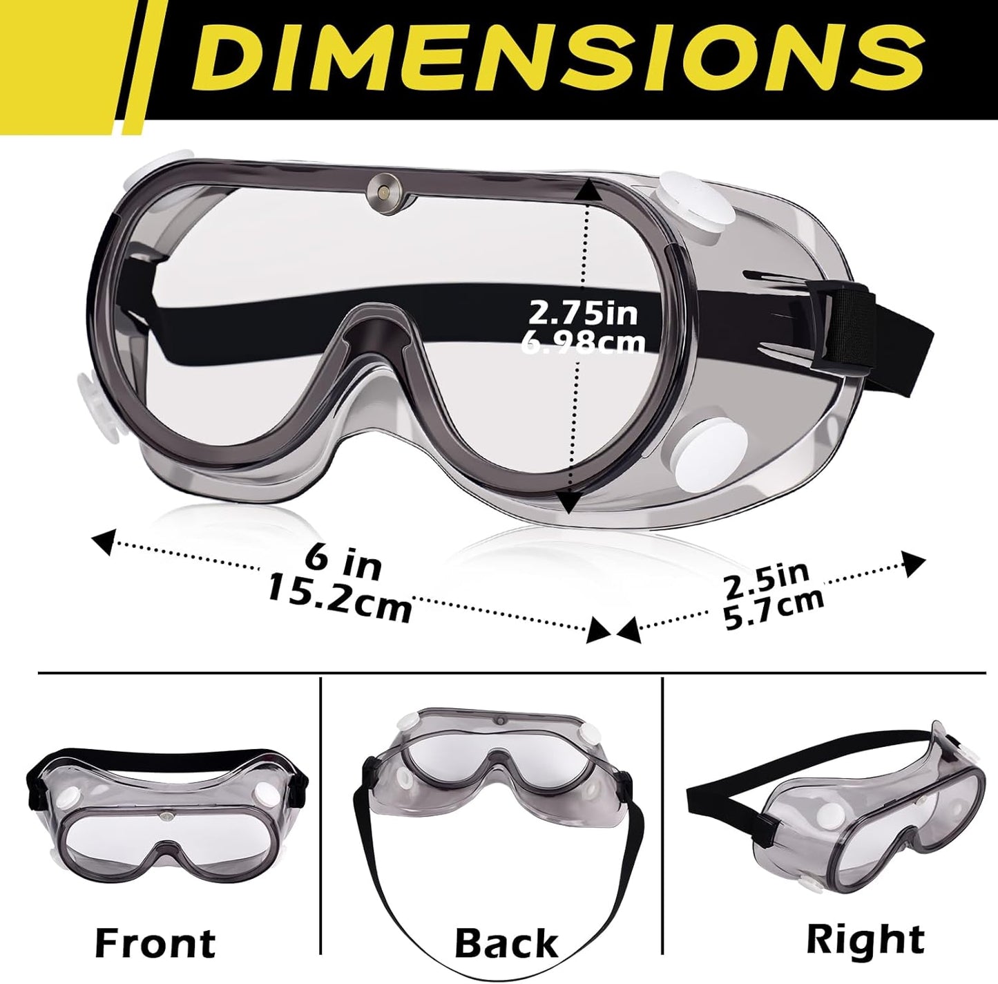 Yunsailing Protective Safety Goggles Lab Over Glasses Clear Anti Fog Eye Protection Goggles for Men Women