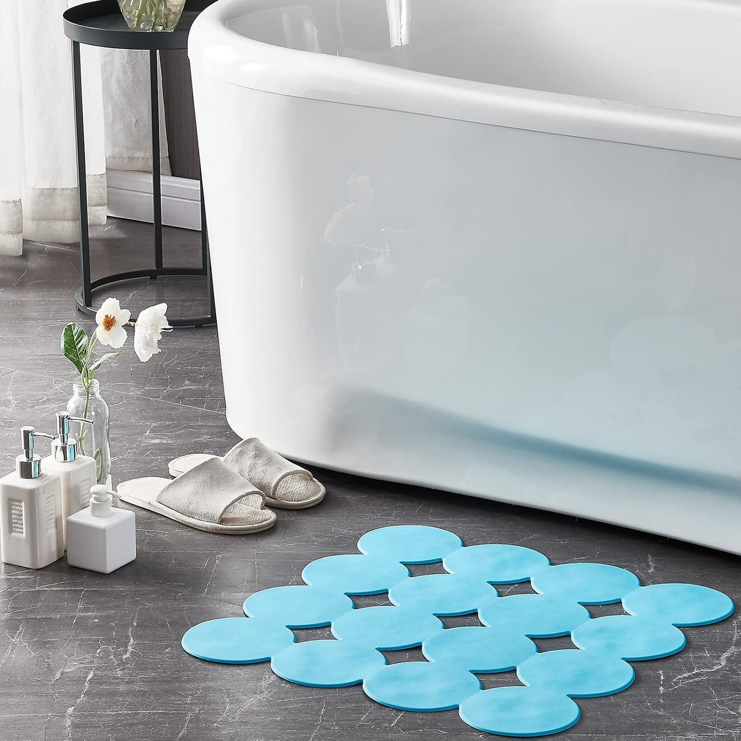 Square Shower Mat Nonslip - Rubber Bathtub Mat with Suction Cups for Inside Shower Bathroom Floor (Blue, 21X21“)
